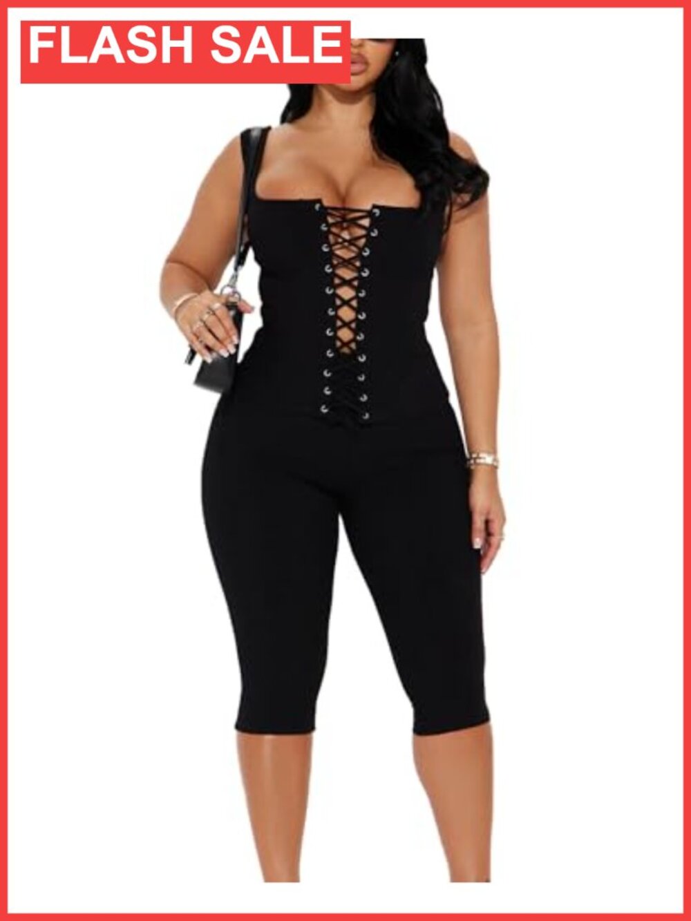 Ribbed Knit 2 Piece Set Sleeveless Crop Top Capri Pants Summer Club Outfit